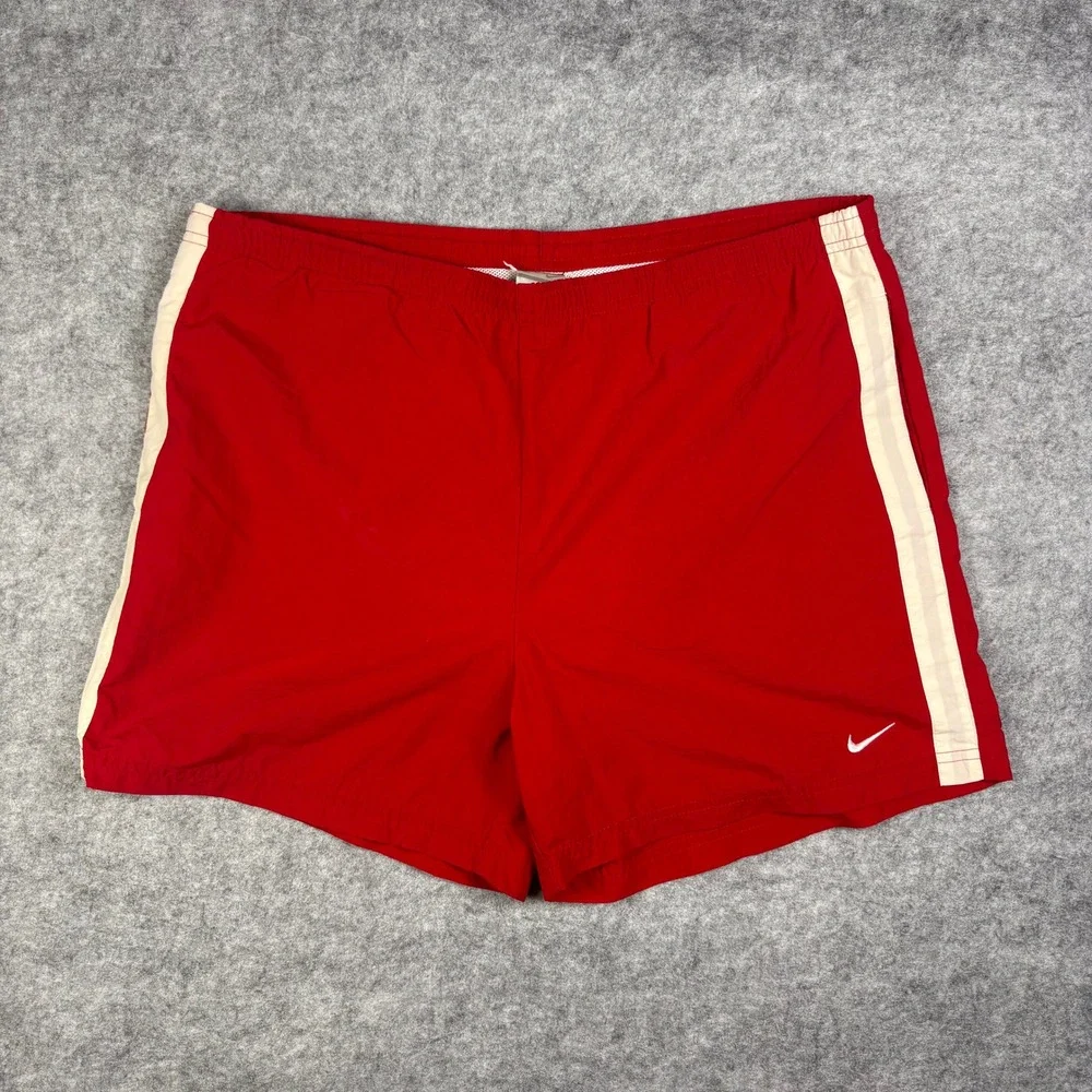 Vintage Nike Swim Trunks Red Nylon Mesh Lined Striped Shorts Mens Medium